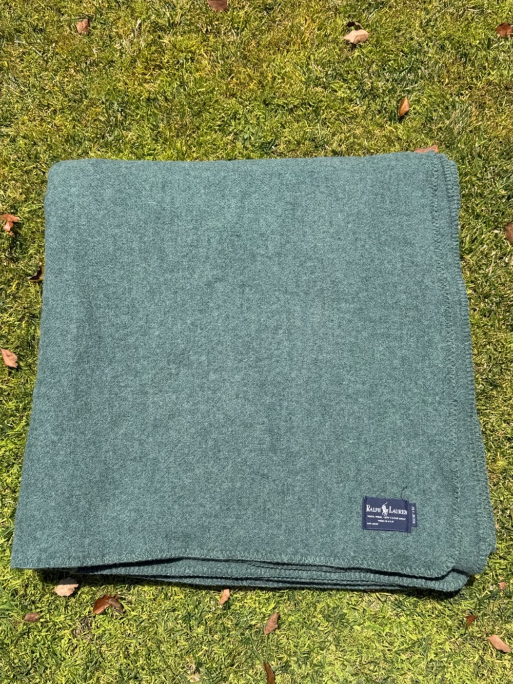 VTG Ralph Lauren 100% Wool Queen Camp Blanket Whipstitch Edge Forest Green HOLES
